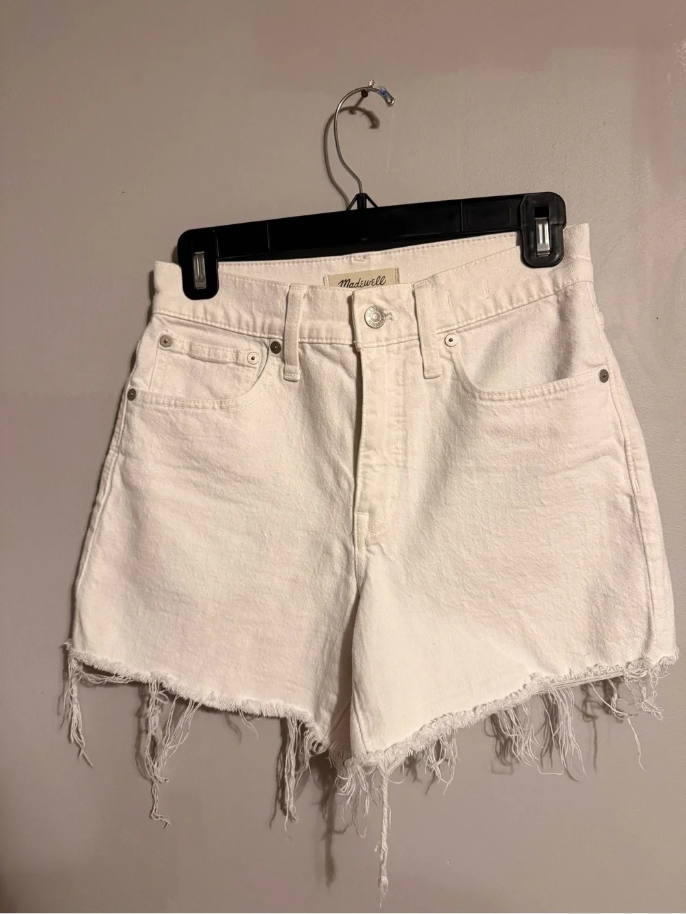 Madewell Off-White Frayed Hem Denim Shorts